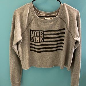 Pink Victoria Secret cropped gray sweatshirt